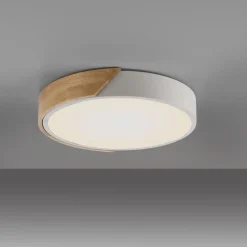 Runde LED Deckenlampe Holz Ø32 cm Weiß Natur 2520 lm