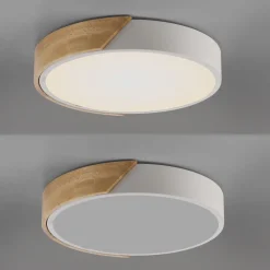 Runde LED Deckenlampe Holz Ø32 cm Weiß Natur 2520 lm