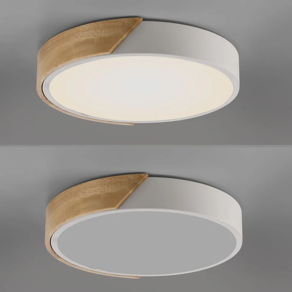 Runde LED Deckenlampe Holz Ø32 cm Weiß Natur 2520 lm