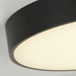 Runde LED Deckenleuchte Schwarz Metall B:25 cm 3000 K