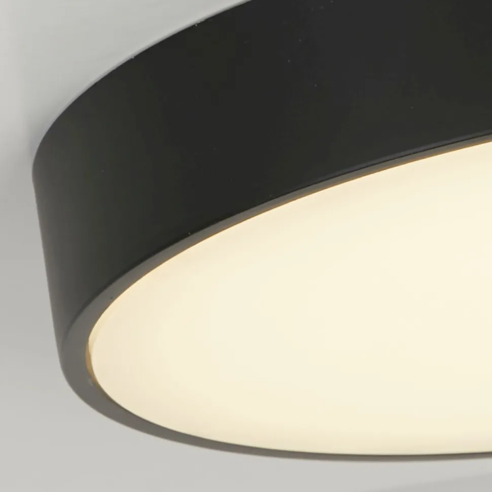 Runde LED Deckenleuchte Schwarz Metall B:25 cm 3000 K