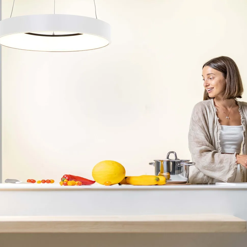 Runde LED Hängelampe Weiß Ø48 cm 2700 K 30 W wohnlich