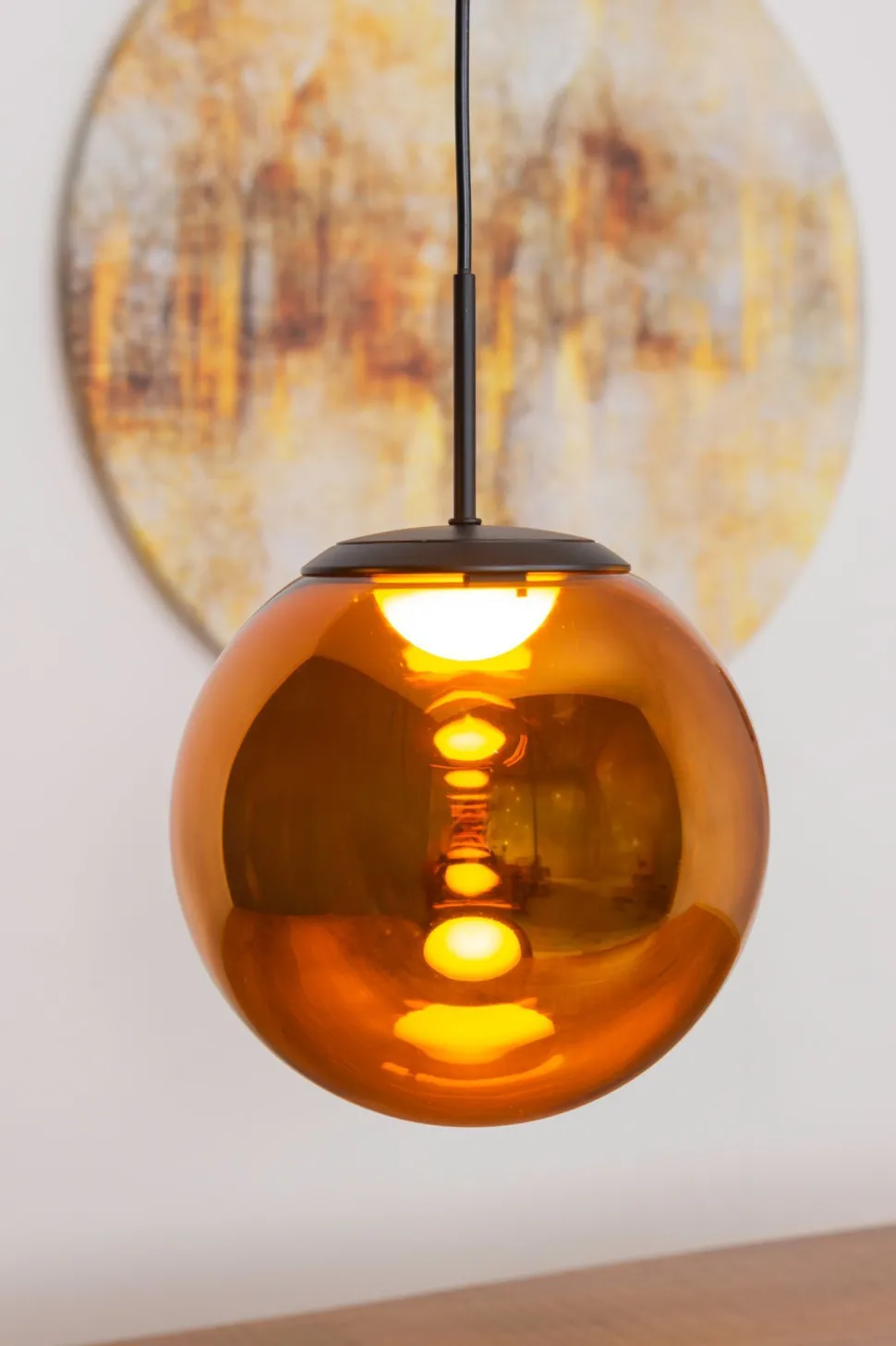 Runde LED Pendelleuchte Schwarz Bernstein Ø15 cm 10 W