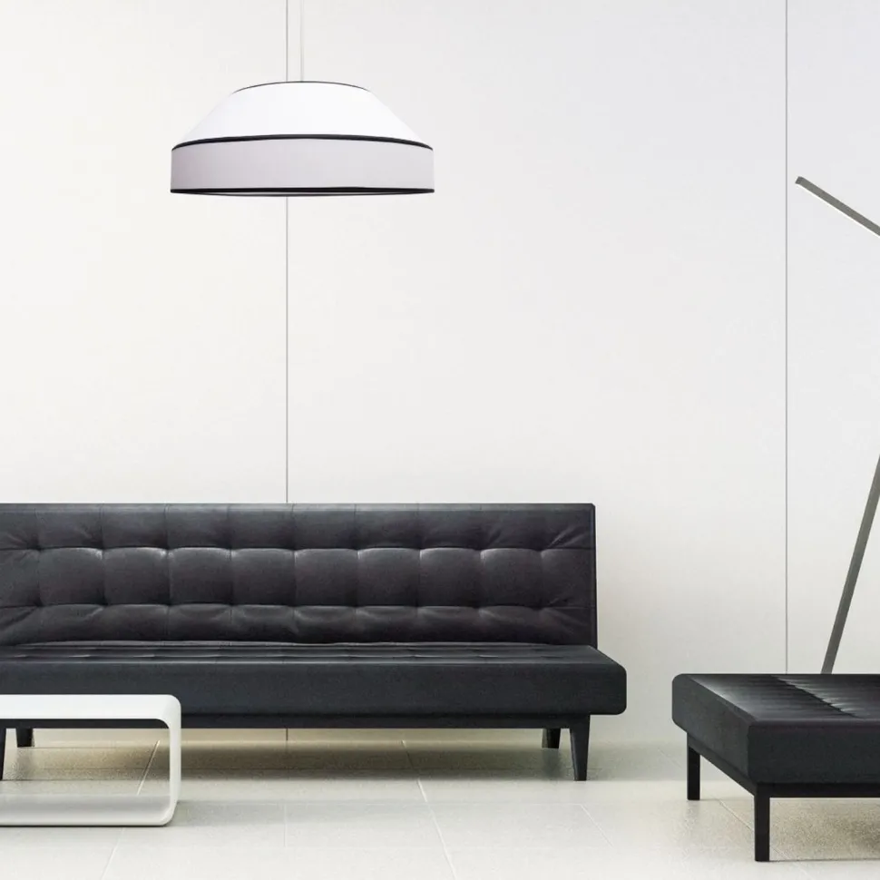 Runde Pendelleuchte Baumwolle wohnlich Weiß E27 B:45 cm