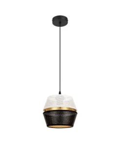 Runde Pendelleuchte Metall Schwarz Weiß Gold E27 Ø20 cm