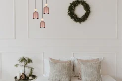 Runde Pendelleuchte Pink Metall Holz 3-flmg E27 Ø36 cm