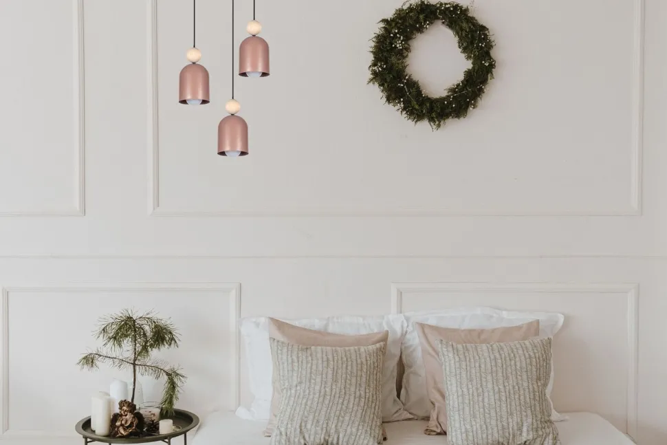 Runde Pendelleuchte Pink Metall Holz 3-flmg E27 Ø36 cm