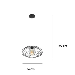 Runde Pendelleuchte Schwarz Metall Ø34 cm E27 Retro
