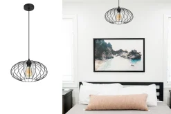 Runde Pendelleuchte Schwarz Metall Ø34 cm E27 Retro