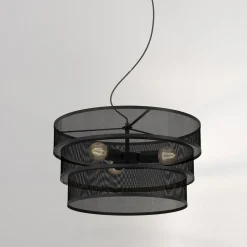 Runde Pendelleuchte Schwarz Metall E27 Ø55 cm Industrie