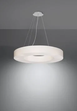 Runde Pendelleuchte Stoff Ø 70 cm Weiß blendarm 6x E27