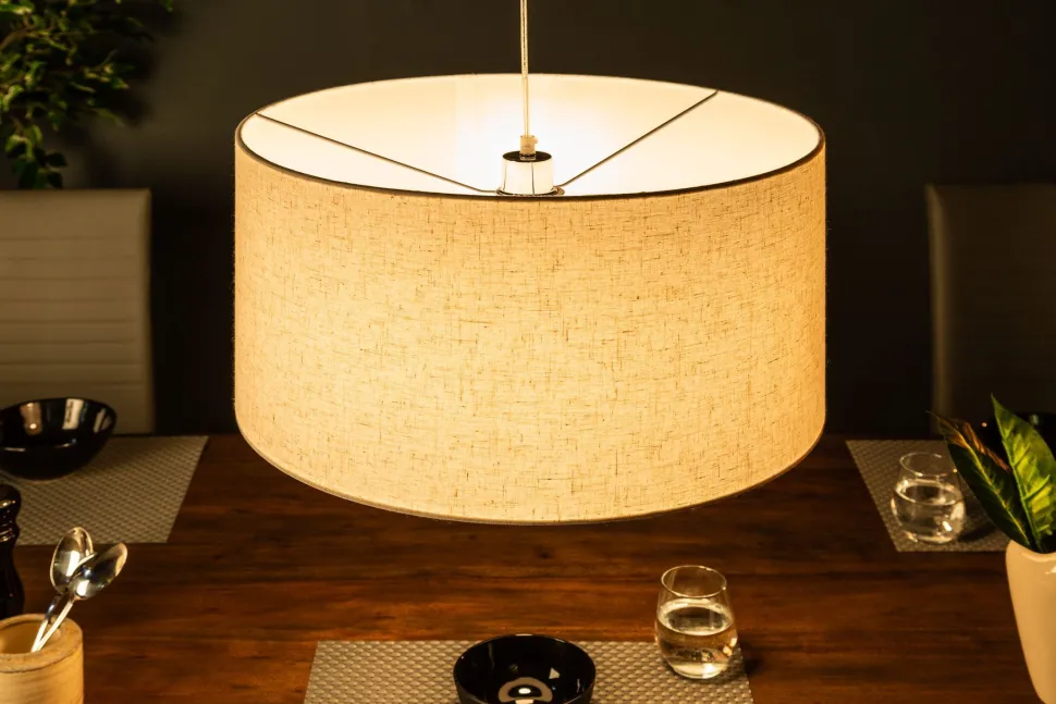Runde Pendelleuchte Stoff E27 Ø55 cm Modern in Natur