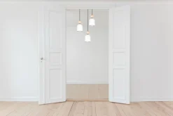 Runde Pendelleuchte Weiß Metall Holz 3-flmg E27 Ø36 cm