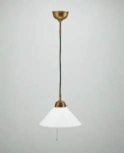 Runde Pendelleuchte Zugschalter Messing Glas E27 Ø25 cm