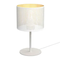 Runde Tischlampe Metall E27 34 cm hoch in Weiß Gold