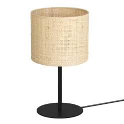 Runde Tischlampe Metall Rattan E27 34 cm Schwarz Natur