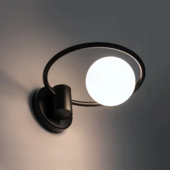 Runde Wandleuchte Glas Kugel Metall Schwarz Ø12 cm G9