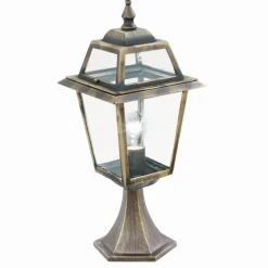 Rustikale Außen Sockelleuchte NEW ORLEANS Schwarz Gold Antik