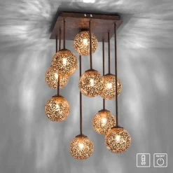 Rustikale Deckenlampe Metall G9 9-flammig Kugeln Gold