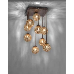 Rustikale Deckenlampe Metall G9 9-flammig Kugeln Gold