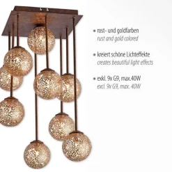 Rustikale Deckenlampe Metall G9 9-flammig Kugeln Gold