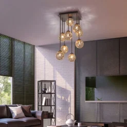 Rustikale Deckenlampe Metall G9 9-flammig Kugeln Gold