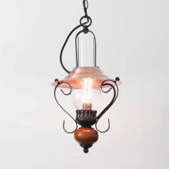 Rustikale Hängeleuchte ENNA mit Glasschirm Schwarz Kupfer