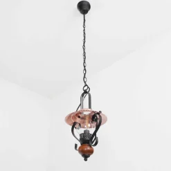 Rustikale Hängeleuchte ENNA mit Glasschirm Schwarz Kupfer