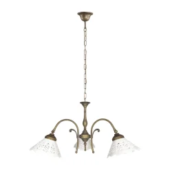 Rustikale Hängeleuchte 3-flammig Keramik Messing E27