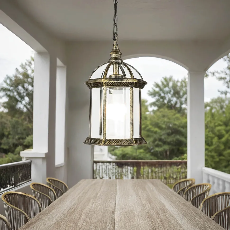 Rustikale Pendelleuchte Gold Antik für Außen WIEN