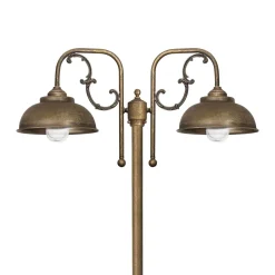 Rustikale Wegeleuchte IP44 2-flammig E27 210 cm Messing