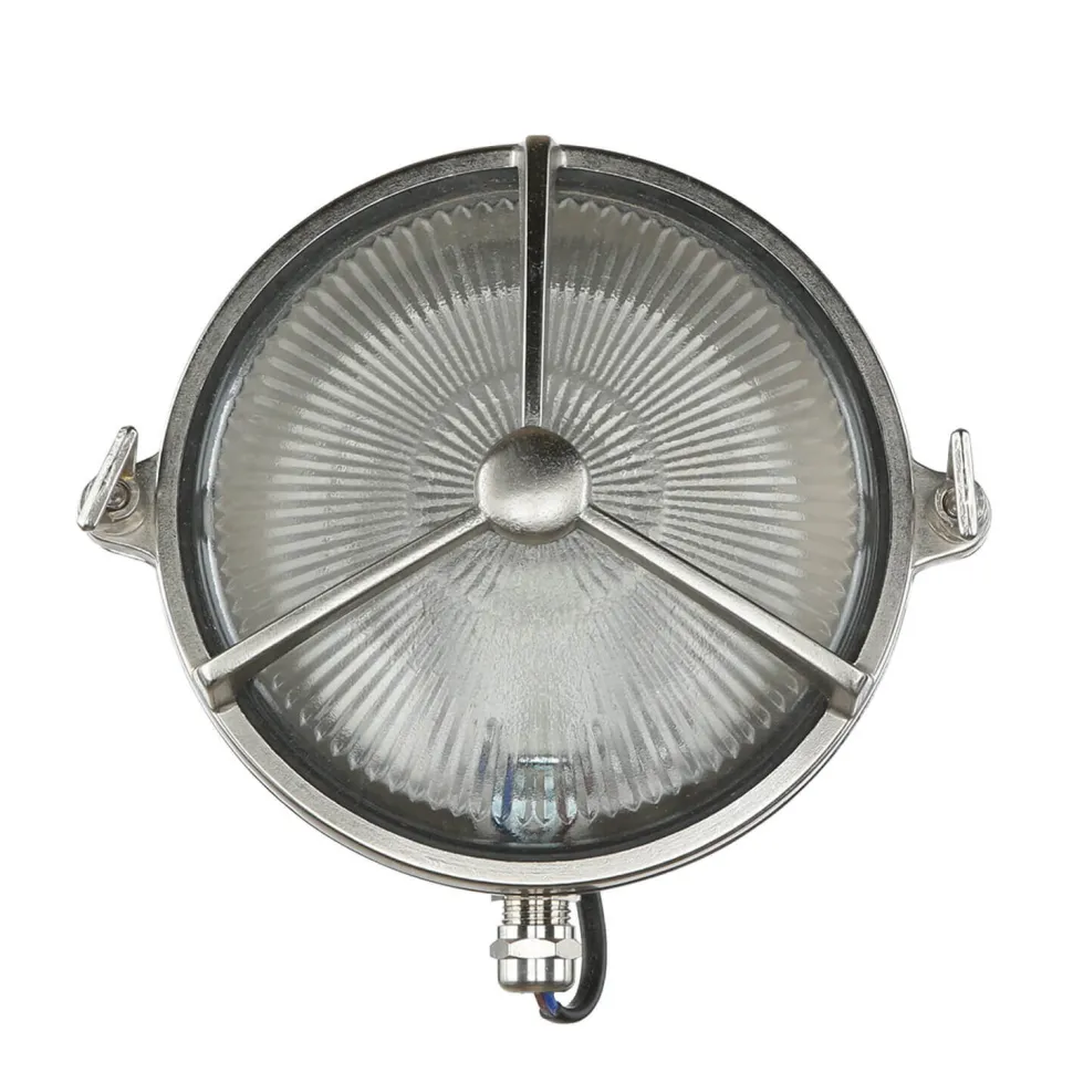 Schiffslampe Messing Riffelglas IP64 rostfrei rund