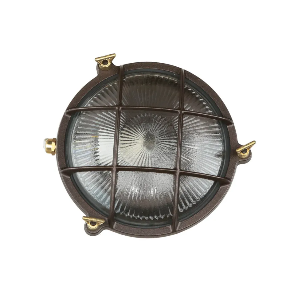 Schiffslampe Wand Ø 21 cm Messing Glas E27 IP64 außen