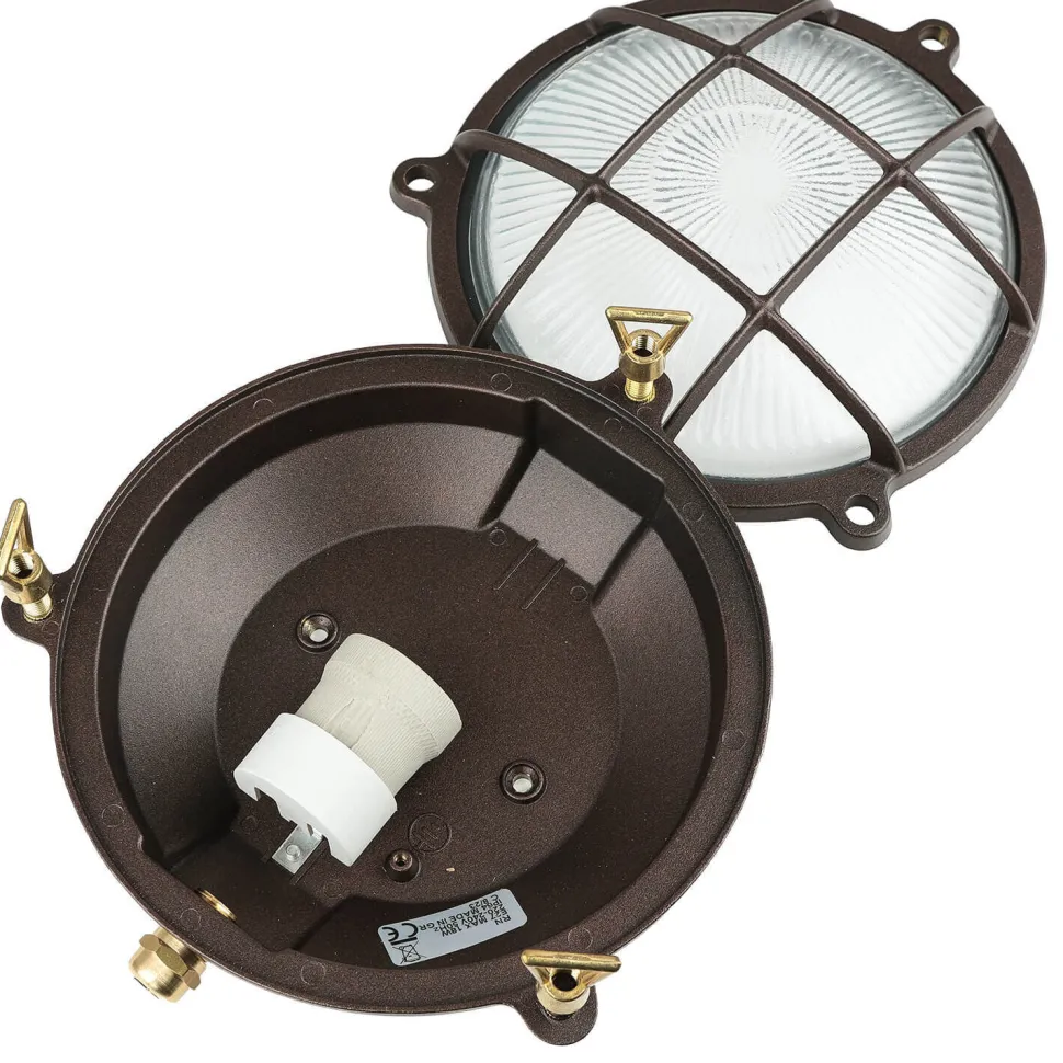 Schiffslampe Wand Ø 21 cm Messing Glas E27 IP64 außen