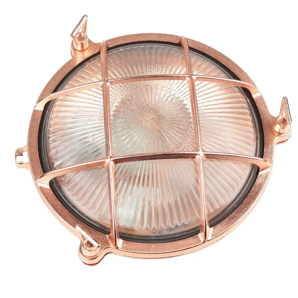 Schiffslampe Wand Messing Glas E27 IP64 in Kupfer außen