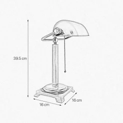 Schreibtischlampe Messing Glas H: 39,5 cm Zugschalter E27