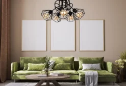 Schwarze Deckenlampe Metall Draht E27 L:60 cm 5-flammig