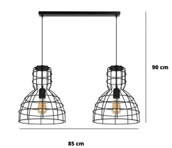 Schwarze Hängelampe Draht Metall 85 cm 2-flmg E27 Loft