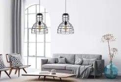 Schwarze Hängelampe Draht Metall 85 cm 2-flmg E27 Loft