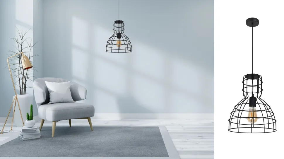 Schwarze Hängelampe Drahtschirm Metall Ø30 cm E27 Loft