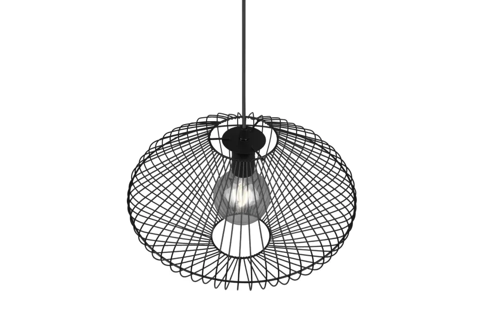 Schwarze Hängelampe Drahtschirm Metall E27 Ø38 cm Retro
