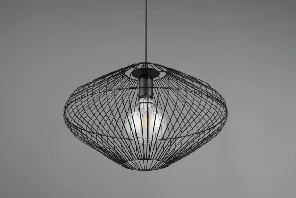 Schwarze Hängelampe Drahtschirm Metall E27 Ø38 cm Retro