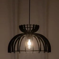 Schwarze Hängelampe Holz Metall Ø 48 cm E27 verstellbar