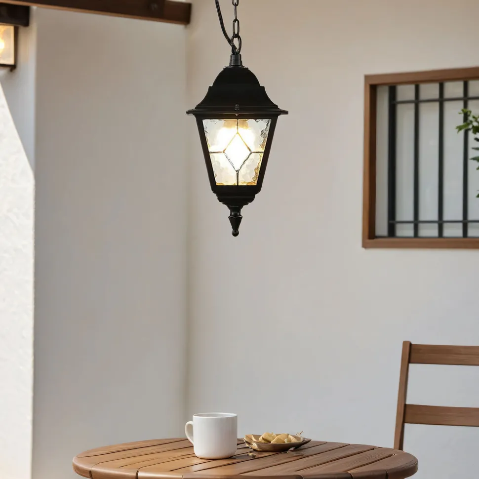 Schwarze Hängelampe IP43 Rustikal Kirchenglas