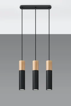 Schwarze Hängelampe Metall Holz Skandinavisch Esszimmer