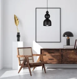 Schwarze Hängelampe Metall Loft Design E27 B:17 cm rund