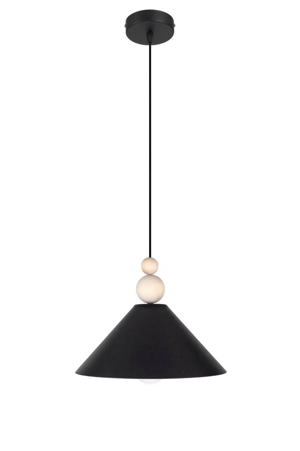 Schwarze Hängeleuchte Holz Metall Ø26 cm E27 gemütlich