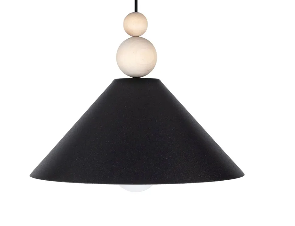 Schwarze Hängeleuchte Holz Metall Ø26 cm E27 gemütlich