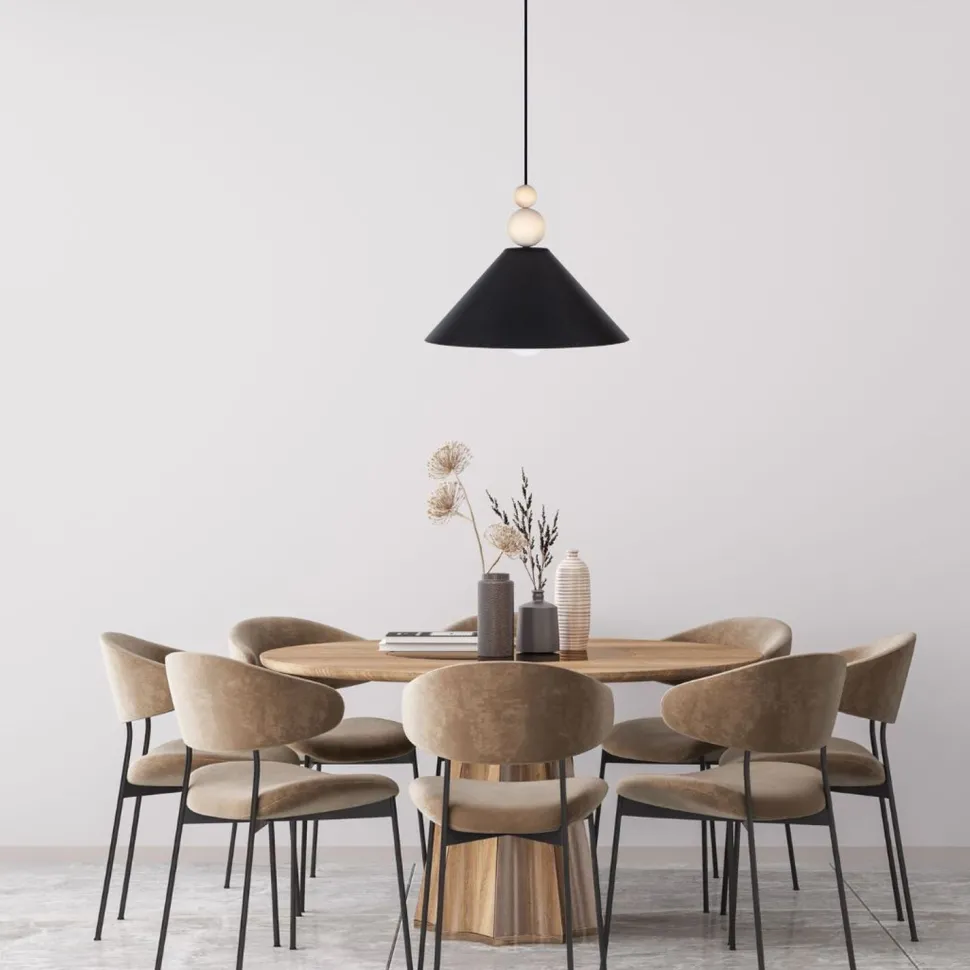 Schwarze Hängeleuchte Holz Metall Ø26 cm E27 gemütlich