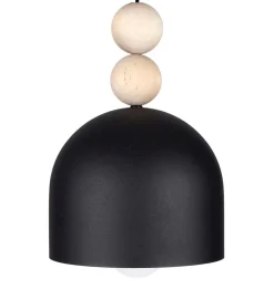 Schwarze Hängeleuchte Metall Holz Ø17 cm E27 wohnlich